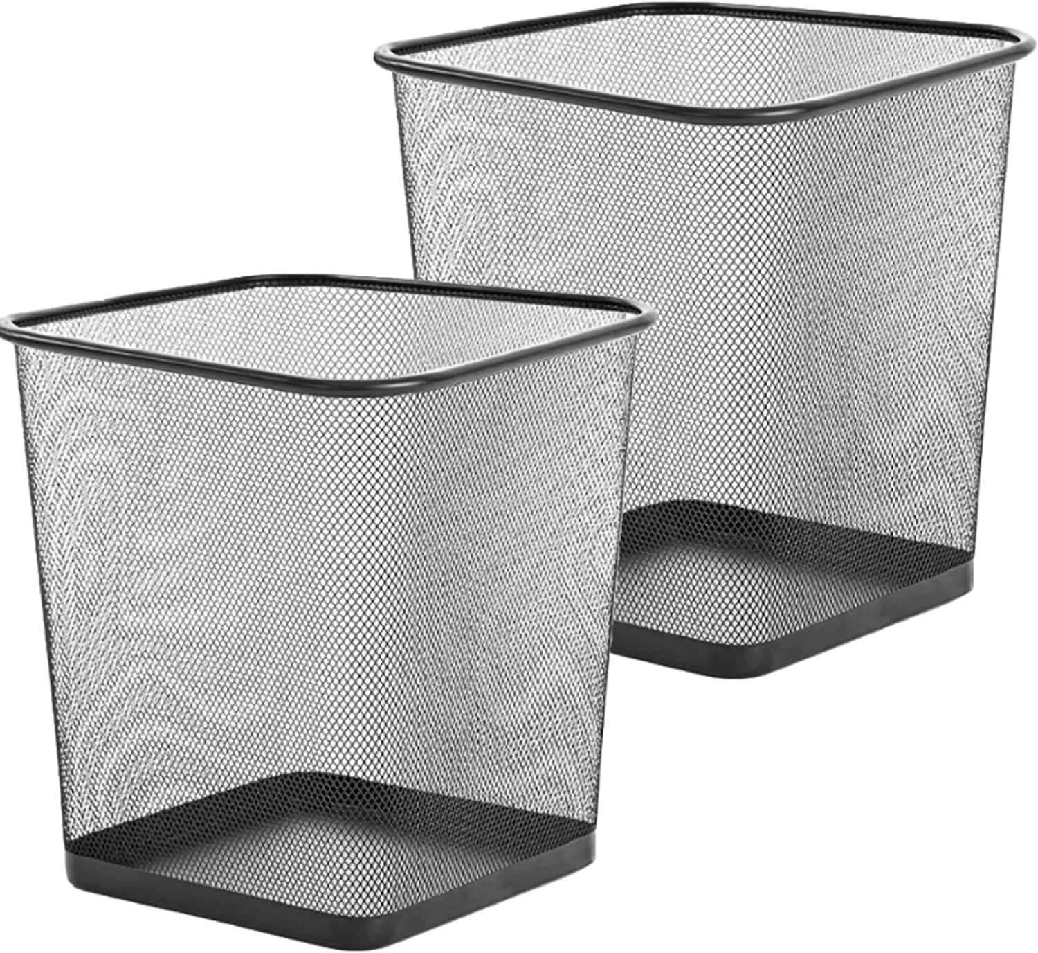 Zuvo Square Metal Mesh Waste Paper Bin Lightweight Black Pack of 2 (Black Square)