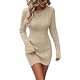 GORGLITTER Women's Cable Knit Sweater Dress Long Sleeve Knit Fall Winter Dresses Crewneck Mini Pencil Dresses