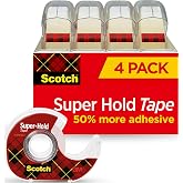 Scotch Super Hold, Transparent, 4 Tape Rolls with Dispenser | 3/4 in. x 650 in., Clear Glossy Finish, Tape Rolls for Home Off