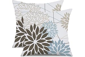 DFXSZ Brown Blue Flower Pillow Covers 20x20 Inch Set of 2 Summer Outdoor Waterproof Decor for Home Patio Funiture Garden Living Room Modern Art Floral Polyester Square Cushion Cover 01F20