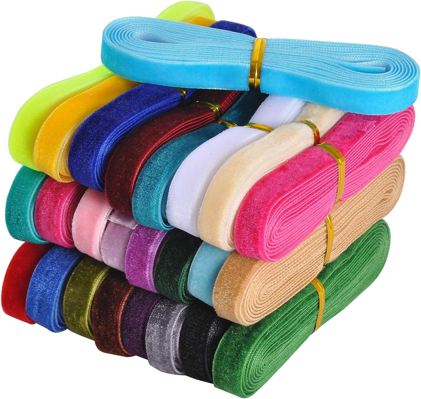 Berolle 50 Yards Velvet Ribbon Gift Wrapping Ribbon for Bow Choker Hair Ties 25 Assorted Colors (3/8")
