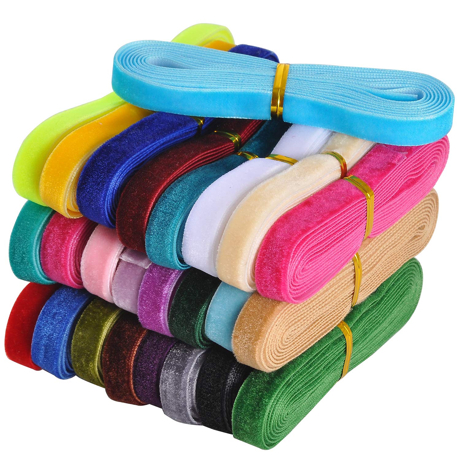 Berolle 50 Yards Velvet Ribbon Gift Wrapping Ribbon for Bow Choker Hair Ties, 25 Assorted Colors (3/8")