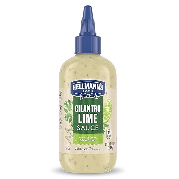 HELLMANN’S SAUCE FOR A REFRESHING CONDIMENT, DIP AND DRESSING CILANTRO LIME GLUTEN FREE, DAIRY FREE, NO ARTIFICIAL FLAVORS, NO HIGH-FRUCTOSE CORN SYRUP 9 OZ