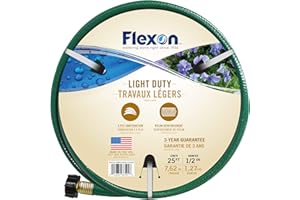 Flexon 1/2" x 25ft Light Duty Garden Hose – Lightweight, Flexible, Kink-Resistant, Durable Vinyl, Leak-Proof Couplings, Weather-Resistant Water Hose for Lawn, Garden, and Outdoor Use