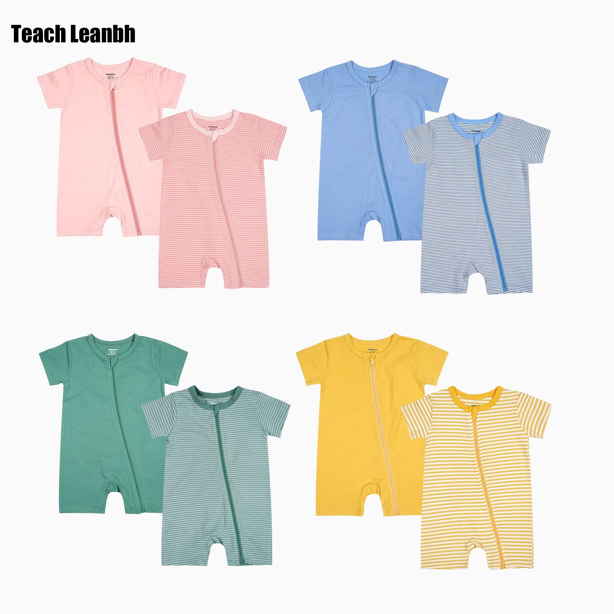 Teach Leanbh Baby Boys or Girls 2 Pack Pajamas Cotton Short Sleeve Zipper Romper Jumpsuits Sleep and Play 3-24 Months …