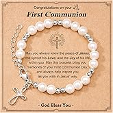 Tarsus Pearl Cross Bracelet for Girls - First Communion, Baptism, Easter, Little Girl Gifts for Daughter Granddaughter Godchild