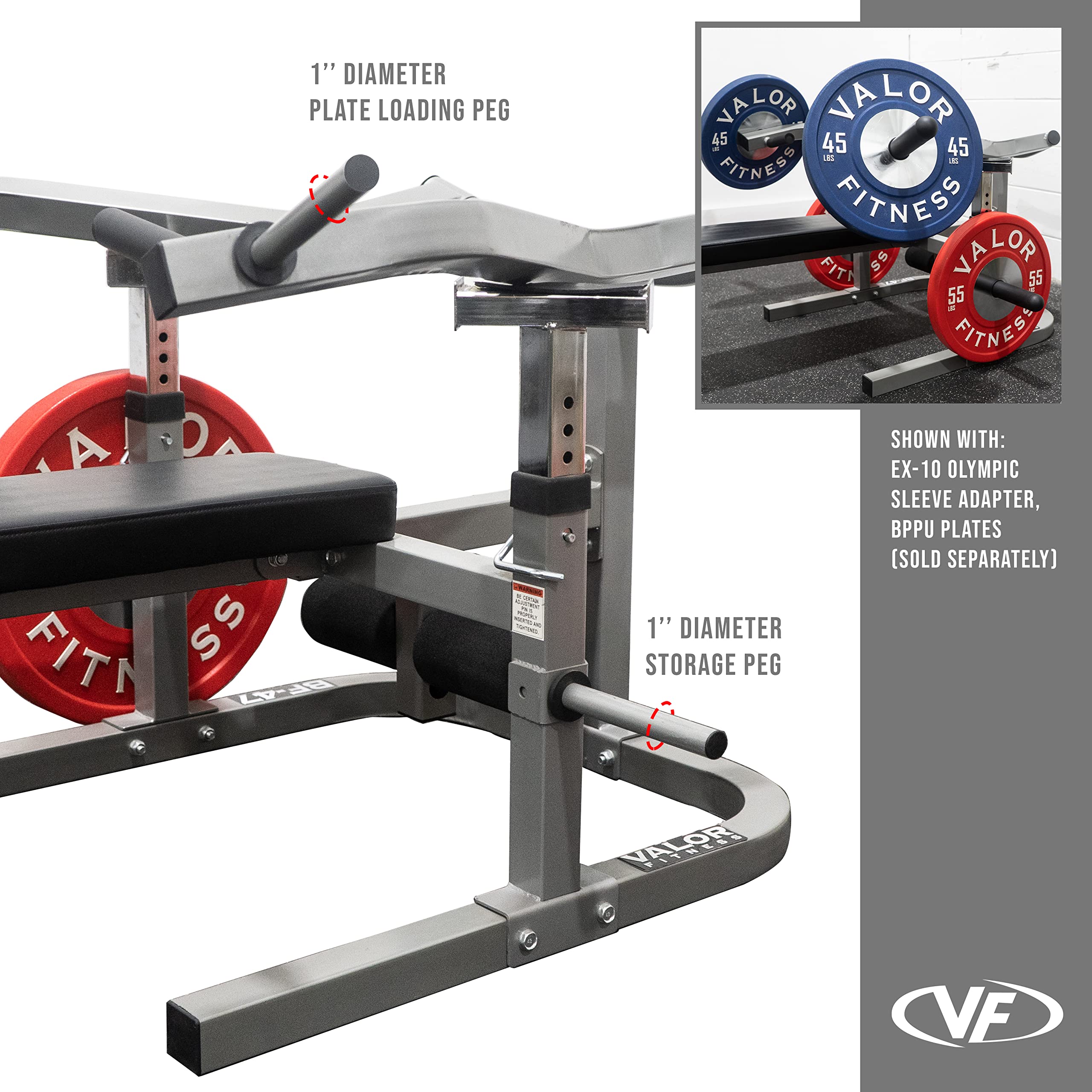 Valor fitness flat - bench press machine w/ converging arms
