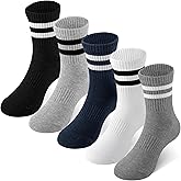 HONGTEYA Kids Socks for Girls Boys Soft Stretch Cotton Crew Seamless Athletic Socks School Uniform 4-12 Years 5 Packs