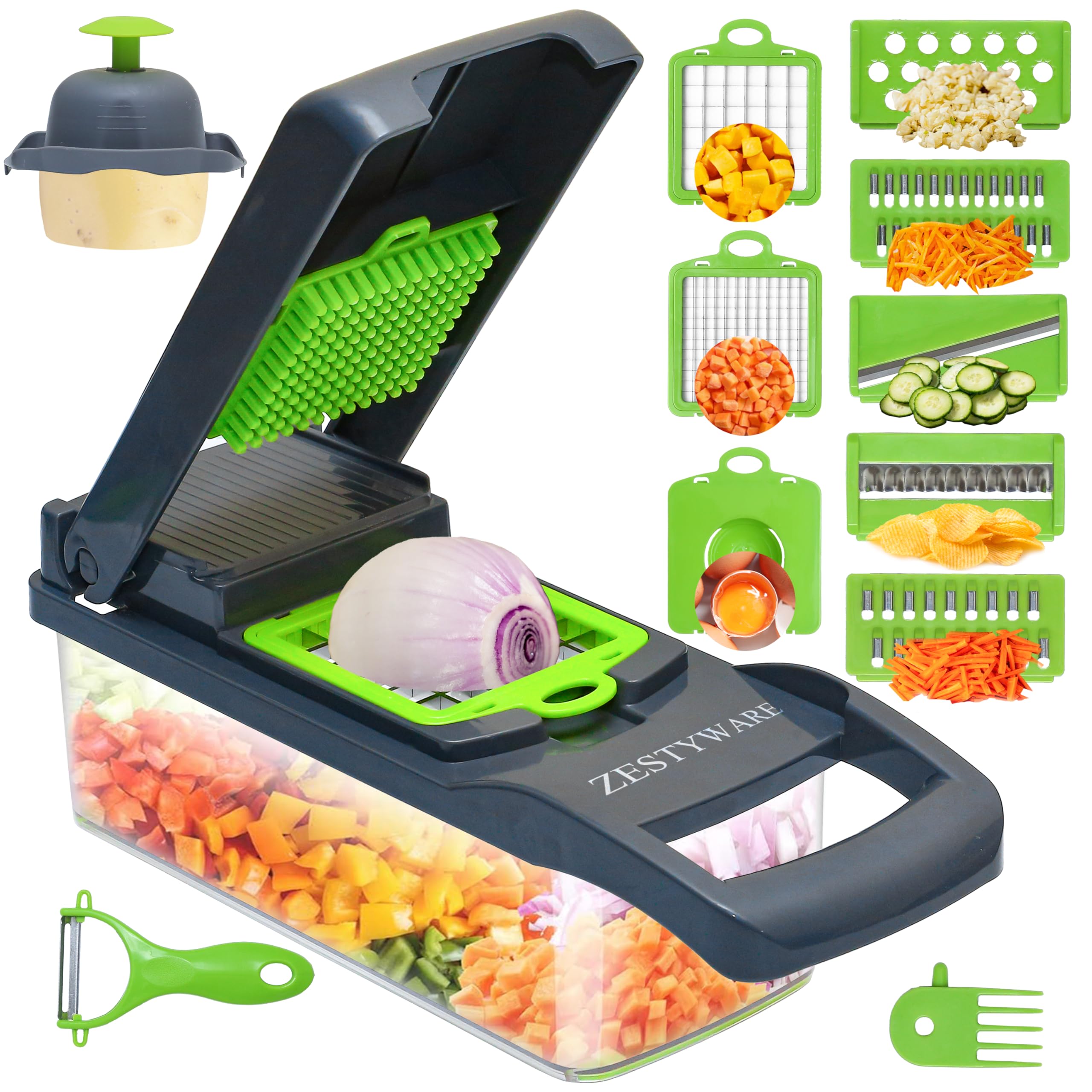 Photo 1 of ****The blades are missing.**** Vegetable Chopper Multifunctional Food Chopper | 16-in-1 Onion Cutter with 7 Blades, Vegetable Slicer and Dicer with Container for Salad, Potato, Carrot, Garlic & Kitchen Use