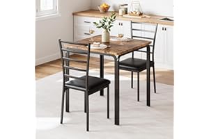 GarveeHome 3-Piece Kitchen Dining Room Table Chair Set for Small Space, Indoor Modern Dinette Set for 2, Square Dinner Table Set for Dinette, Breakfast, Vintage
