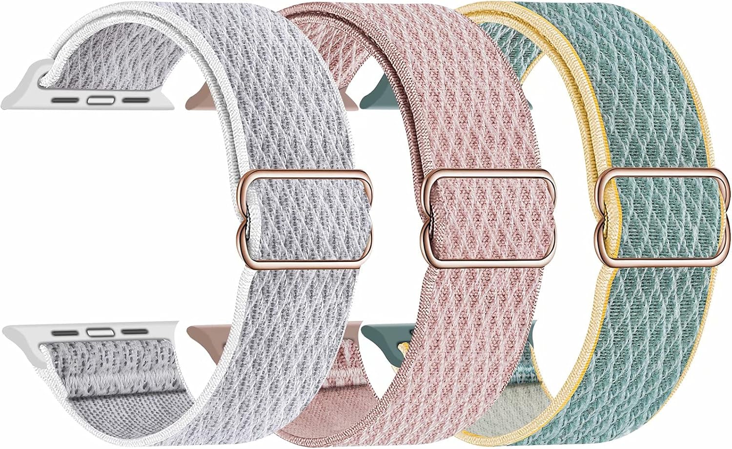 Swhatty Stretchy Nylon Solo Loop Bands Compatible with Apple Watch 44mm 40mm 42mm 38mm, Adjustable Stretch Braided Sport Elastics Women Men Strap for iWatch Series 6/5/4/3/2/1 SE, Pack of 3