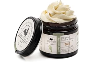 Hearth and Homestead: Handmade Whipped Tallow Balm (Unscented/Herb-Infused) - Organic Body Butter with Infused Olive Oil, for Eczema, Rosacea, Baby - 1.3 oz