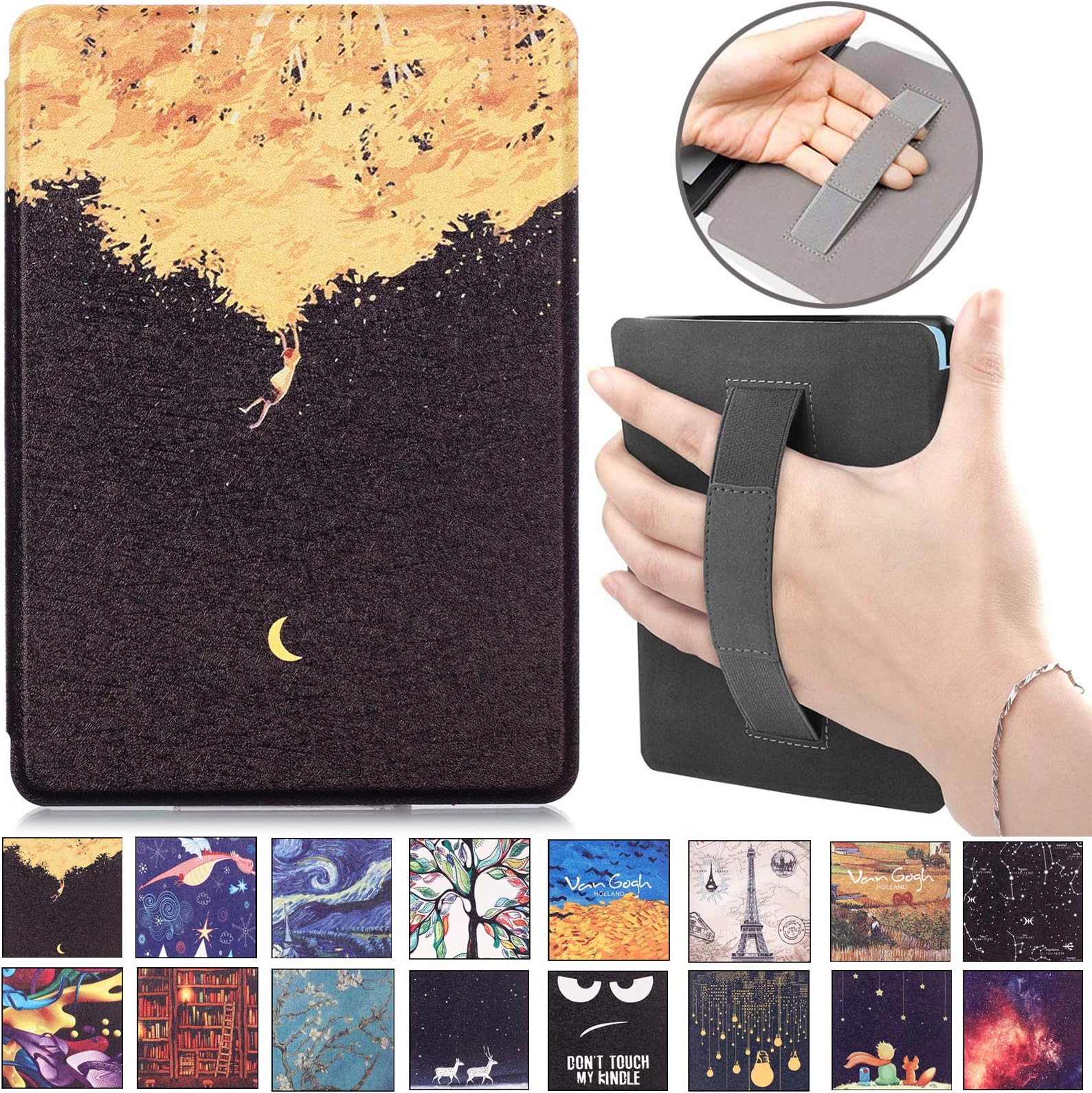 All New Kindle 2019 10th Generation Case, Artyond Ultra Slim Smart Case [Hand Strap] PU Leather Protective Case with Auto Wake/Sleep Cover for All-New Kindle 10th Generation, 2019 Release, Moon
