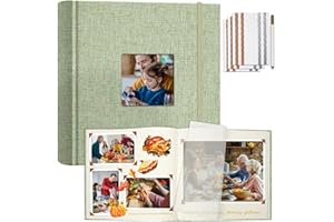 Vienrose Scrapbook Album 12" x 12", Large Linen Photo Album with Writing Space, DIY Scrapbook Supplies for Wedding, Baby, Family Memories & Travel (30 sheets / 60 pages, Grass Green)
