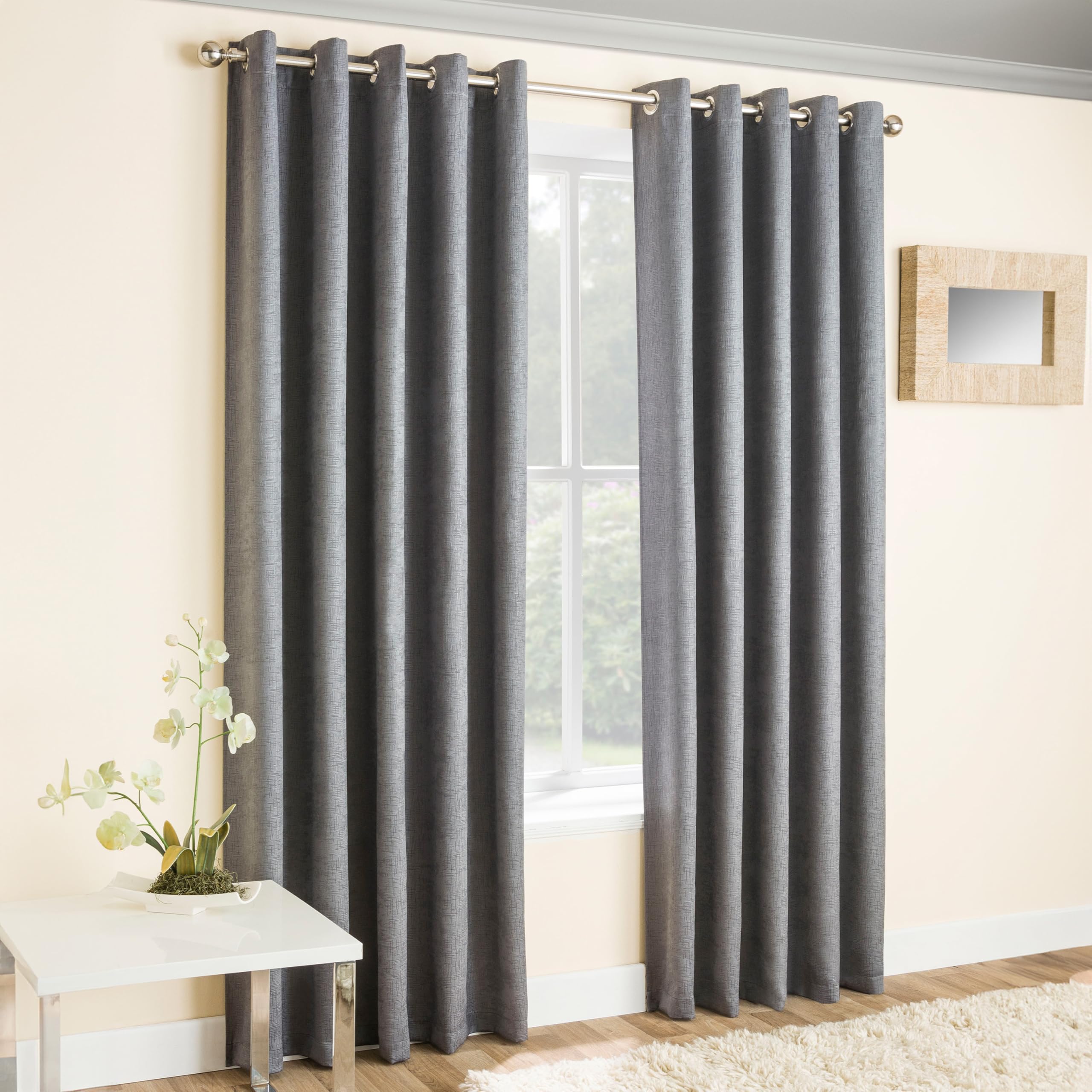 Enhanced Living Vogue Grey Silver 66 x 54 inch (168x137cm) Eyelet Thermal Noise Reducing Dim Out Curtains for Bedroom and Living Room