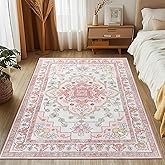 MOSISO 4x6 Area Rug for Living Room, Washable Area Rug, Non-Slip Vintage National Area Rugs, Low Pile Carpet, Faux Wool Rectangular Area Rugs Carpet for Living Room Bedroom Dining Room, Home, Pink