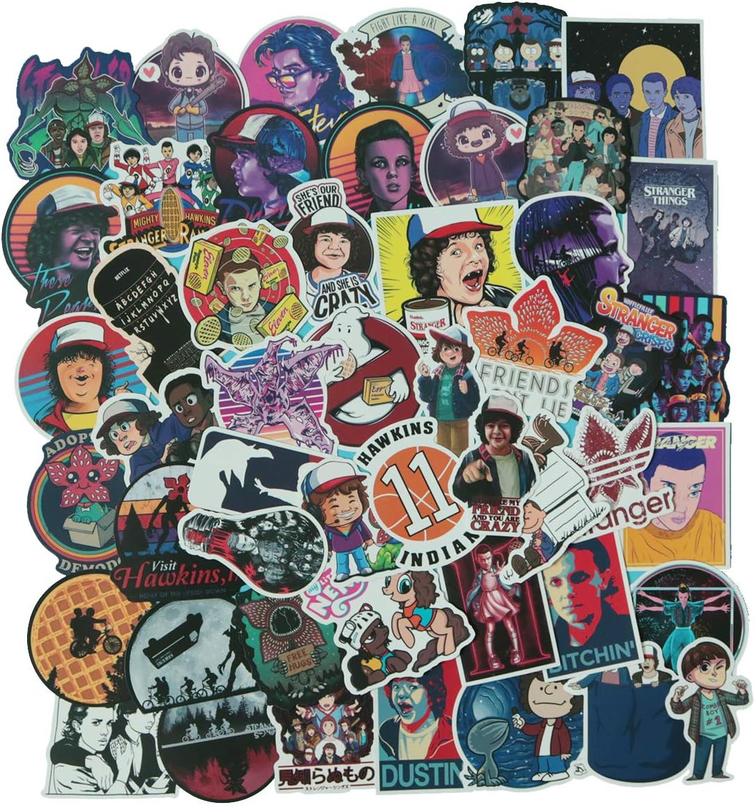 Stranger Things Laptop Stickers for Kids, 50 Pcs/Pack Cartoon Waterproof Vinyl Water Bottle Computer Notebook Car Skateboard Motorcycle Bicycle Luggage Guitar Bike Decal