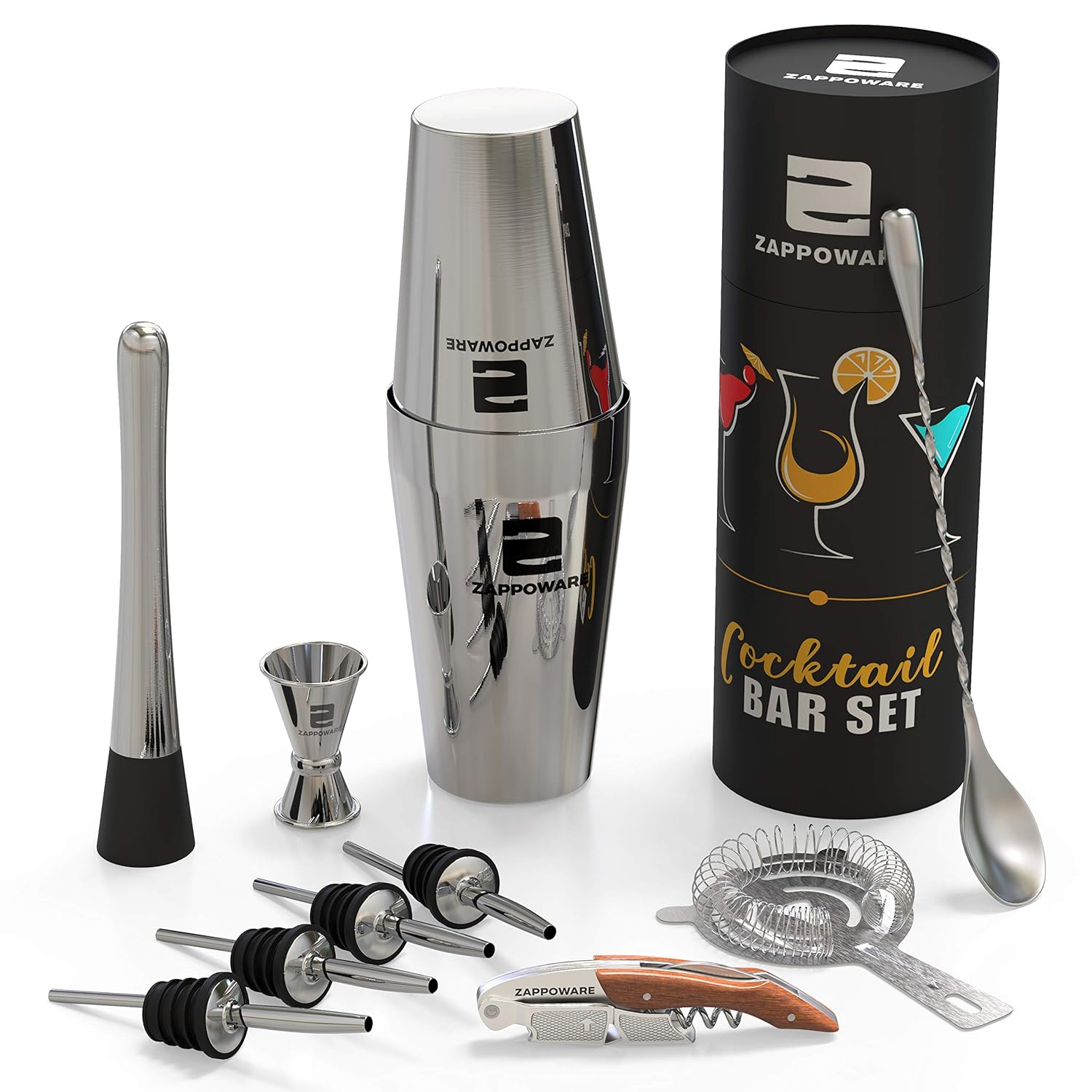 ZAPPOWARE Bartender Set with Boston Cocktail Shaker Ideal even as