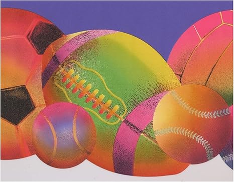 Amazon カラフルなサッカー野球サッカーボールazureブルーモダン壁紙ボーダースポーツデザインロール15 X 8 5 トリムボーダー