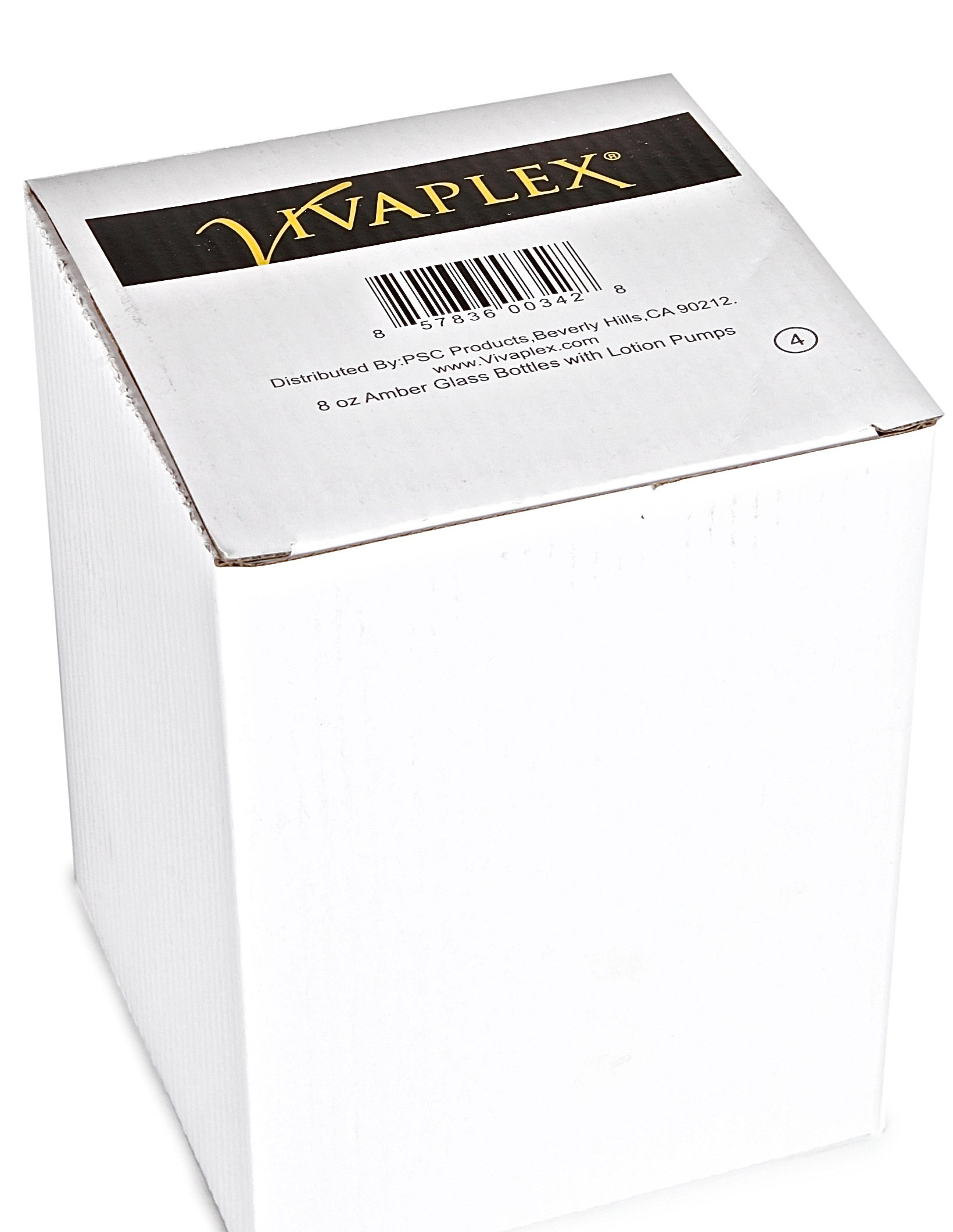 Vivaplex, 4, Large, 8 oz, Empty, Amber Glass Bottles with Black Lotion Pumps