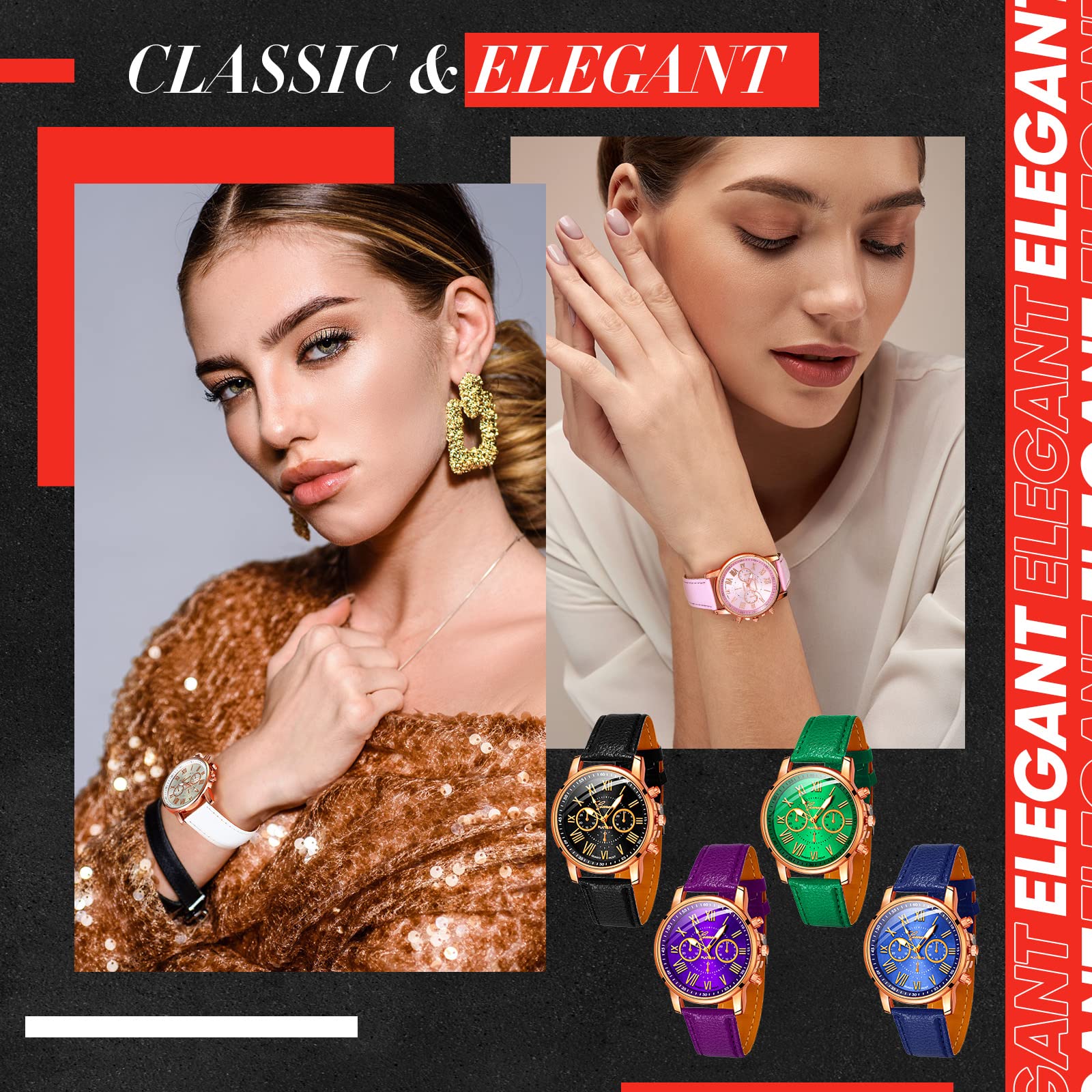 Yinkin 14 Pcs Assorted Platinum Watch Unisex Quartz Watch Sets for Women Men Ladies Watches Roman Numerals PU Leather Women's Wrist Watches