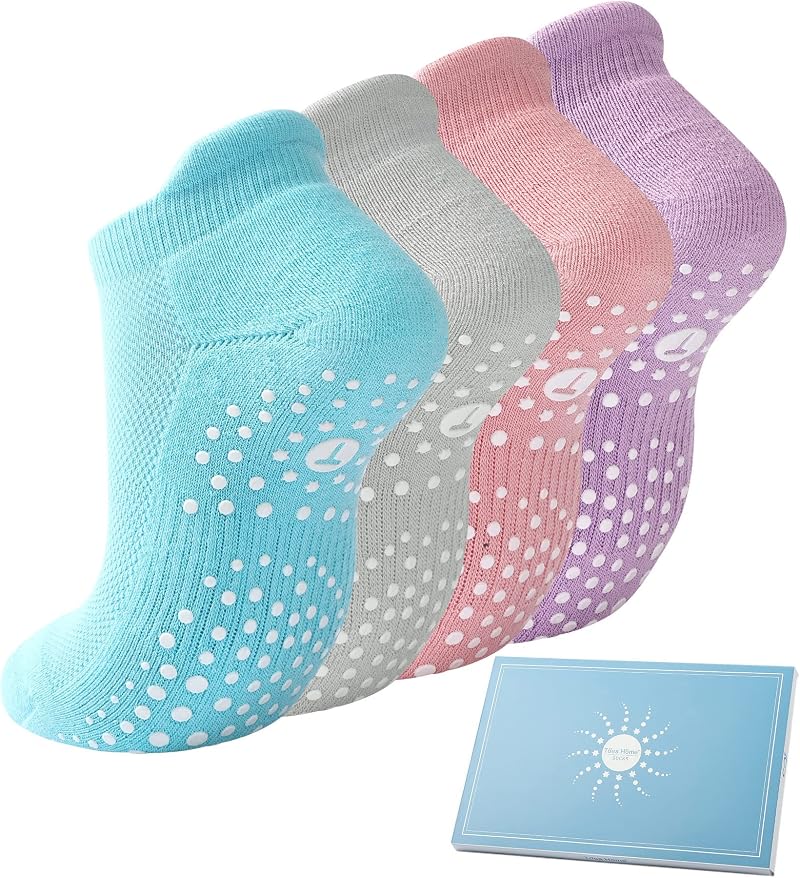 Toes Home 4 Pairs Grip Yoga Socks Women Non Slip Multicolor UK 6-8