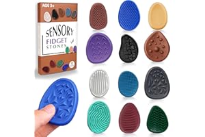 UIIOPJIOM Worry Stones Sensory Fidget Toys for Adults Kids 12 Pack Anxiety Stress Relief Item Quiet Classroom Must Have ADHD Autism Calm Down Autistic Christmas Stocking Stuffers Gift Teen Figette Pain Stim