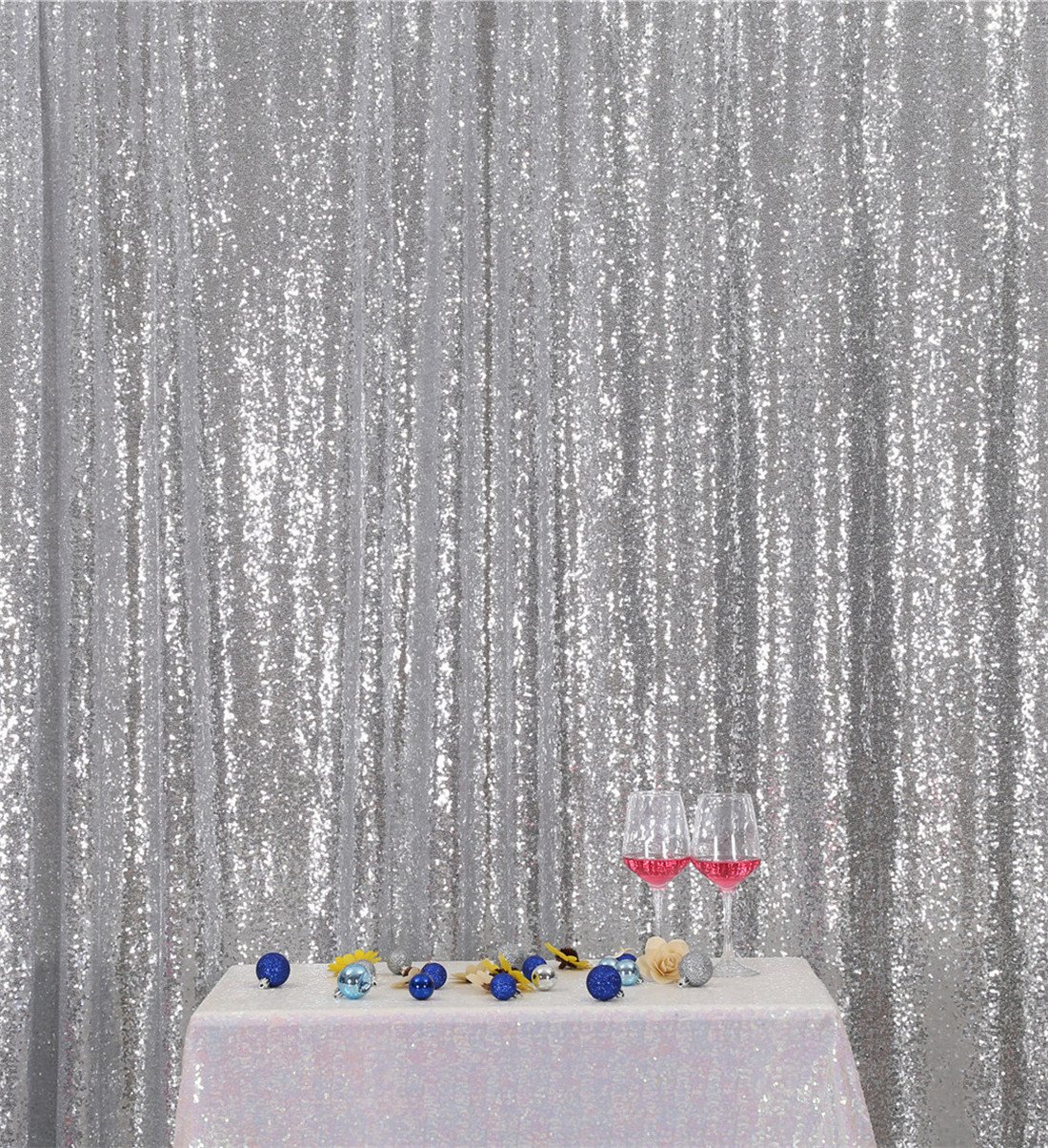 3E Home Silver Sequin Backdrop,122x274cm(4Ftx9Ft) Glitter Photo Booth Background for Christmas Birthday Wedding Baby Shower Party Decoration