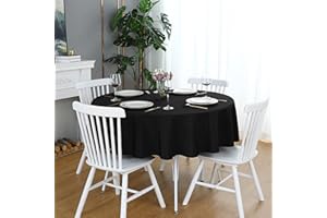 FOLINS&HOME Black Round Tablecloth 48 Inch Waterproof Heavy Duty Wrinkle Free Polyester Fabric Table Cloth, Spillproof Washable Table Cover for Parties, Camping, Picnic, Banquet, Indoor & Outdoor Use