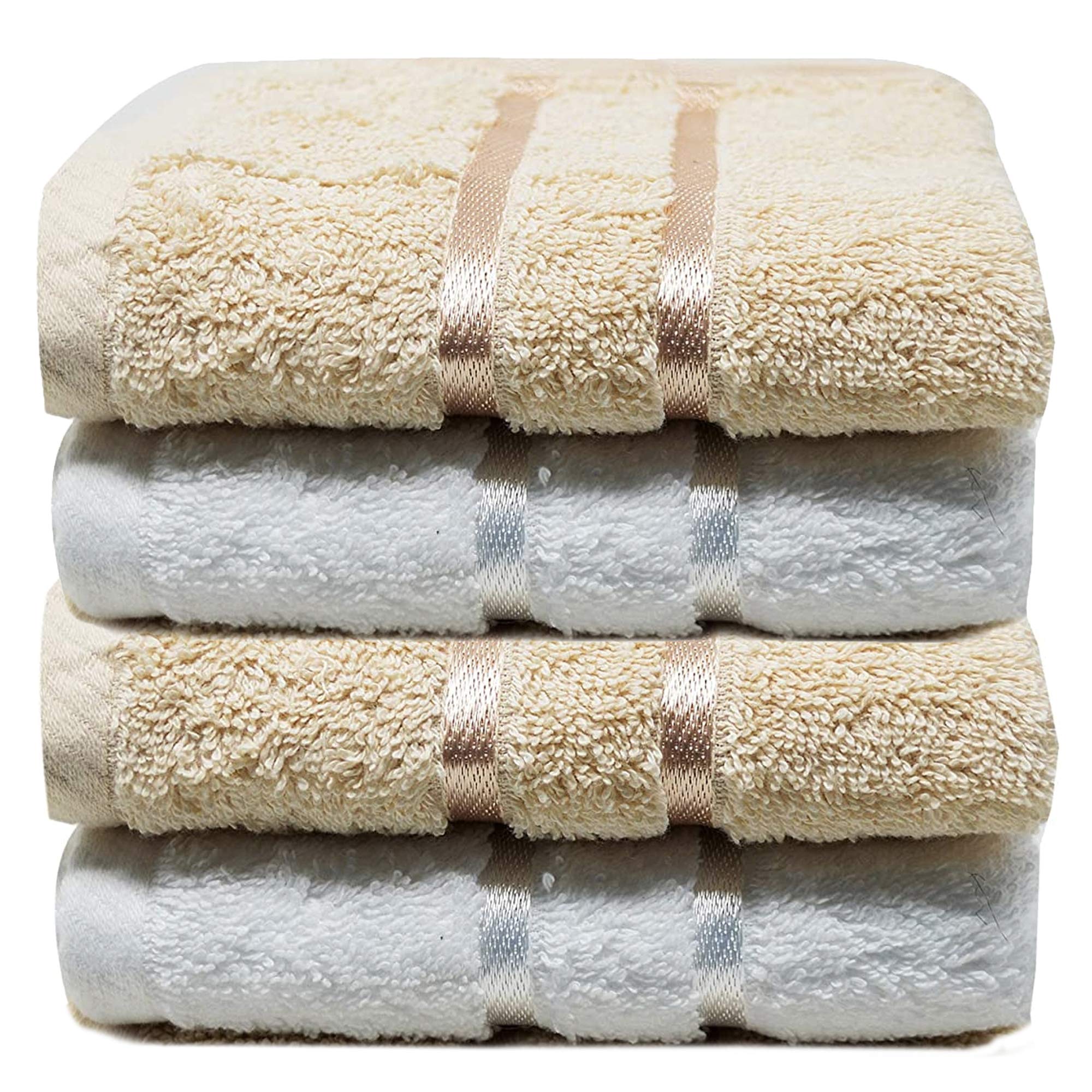 Towelogy® 600GSM Cotton Washcloths Multipack Quick Dry Flannels Face Towels Hotel Spa Bathroom Make Up Remover Cloths 30x30cm (White/Coffee, Pack Of 4)