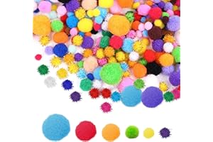 PiinRoon Pom Poms for Crafts, 1200 Pcs Fuzzy Pom Pom Balls for Adults, Mixed Color Size Mini Colorful Craft Pom Poms Glitter 