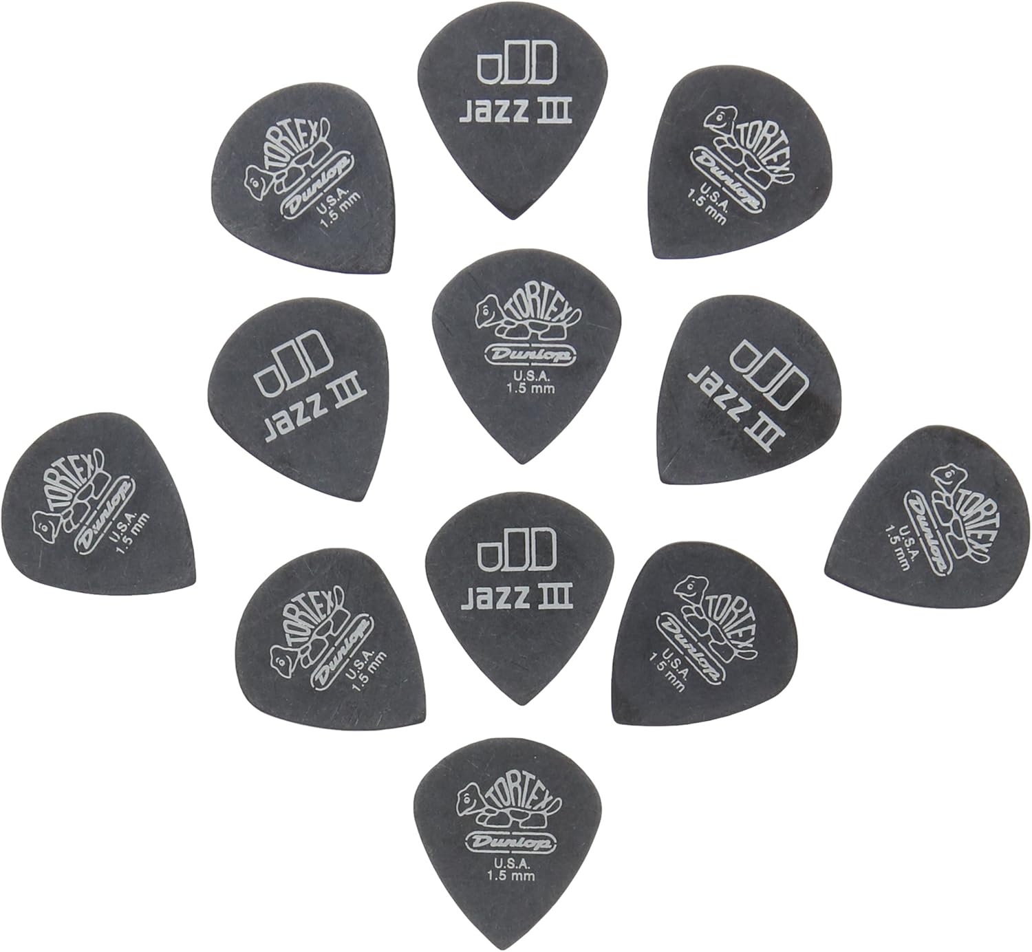 Jim Dunlop 482P 1.5mm Tortex Pitch Jazz III Guitar Pick Black (Pack