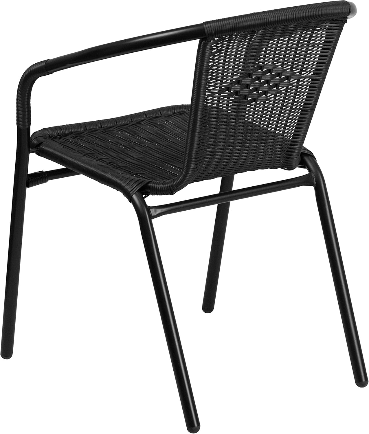 Flash Furniture 4 Pk. Black Rattan Indoor-Outdoor Restaurant Stack Chair: Furniture & Decor