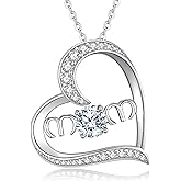 OOBEE Valentines Day Gifs for Mom Moissanite Pendant Necklace for Women, Sterling Silver Heart Necklaces for Women, Birthday Mothers Day Jewelry Gifts for Mom Grandma Wife from Daughter Son, D Color VVS1 Moissanite Fine Jewelry