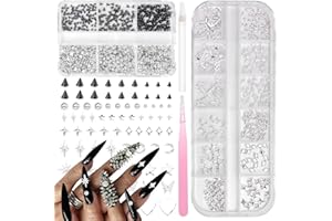 ANOLEAIR 3D Black Nail Art Spike Metal Studs, Goth Punk Nail Charms, Silver Flatback Pearls Beads Gems Star Cross Rivet Spike Balls Nail Charms Nails Pearls for Nails DIY Crafts Accessories