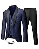 YND Men's 3 Piece Slim Fit Tuxedo Suit Set, One