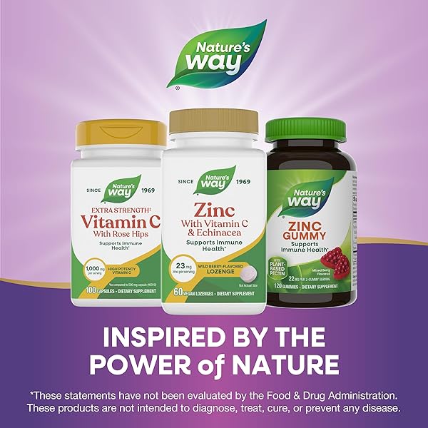 NATURE’S WAY ZINC LOZENGES WITH VITAMIN C & ECHINACEA, ZINC SUPPLEMENTS FOR MEN AND WOMEN, IMMUNE SUPPORT*, WILD BERRY FLAVOR, 60 LOZENGES (PACKAGING MAY VARY)