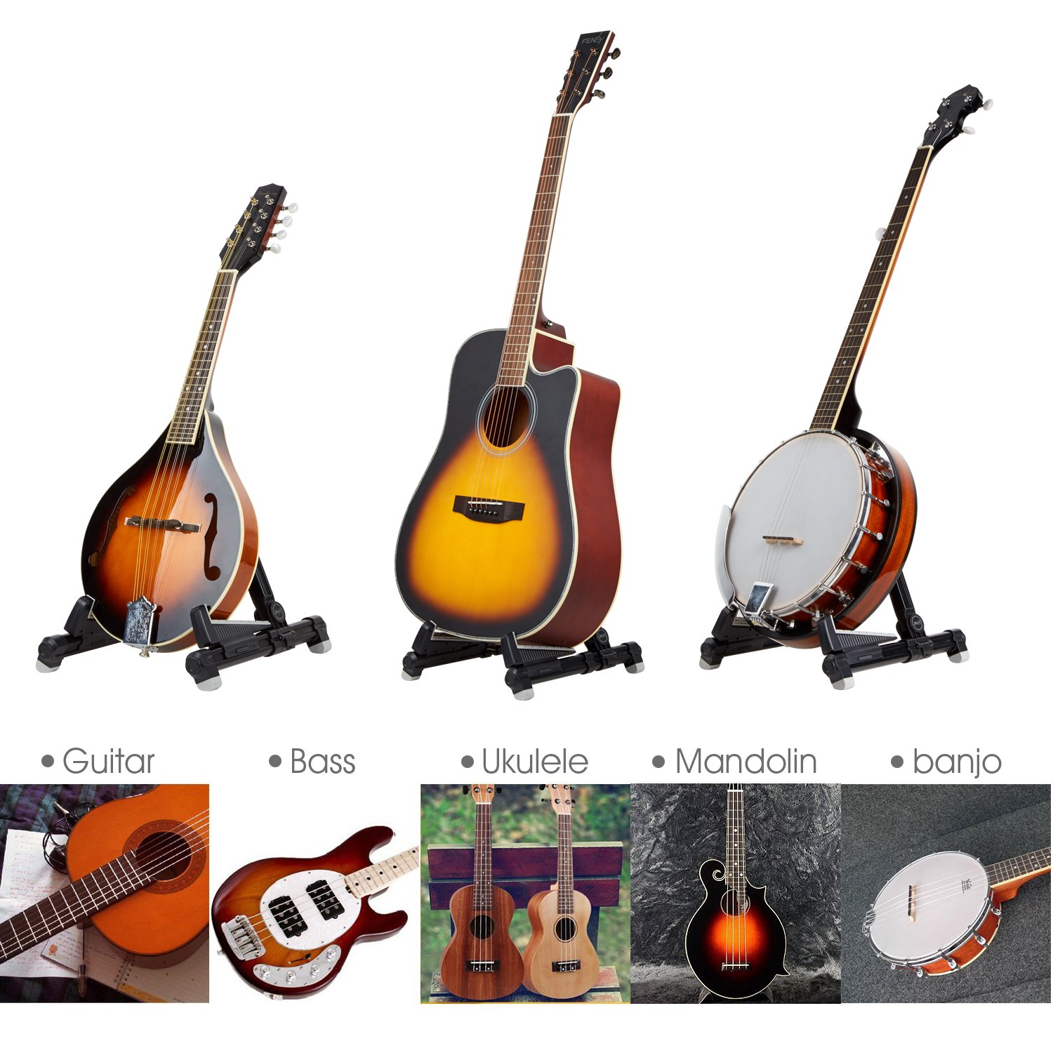 Universal Design Portable Adjustable Folding A-Frame Professional Travel Stands for Acoustic/Electric/Classical Guitar,Bass,Banjo (Black)