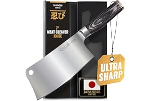 Shinobi Meat Cleaver Knife – 7" Chinese Cleaver, Butcher Knife for Meat Cutting, Chef Vegetable Chopper Knife – Razor Sharp H
