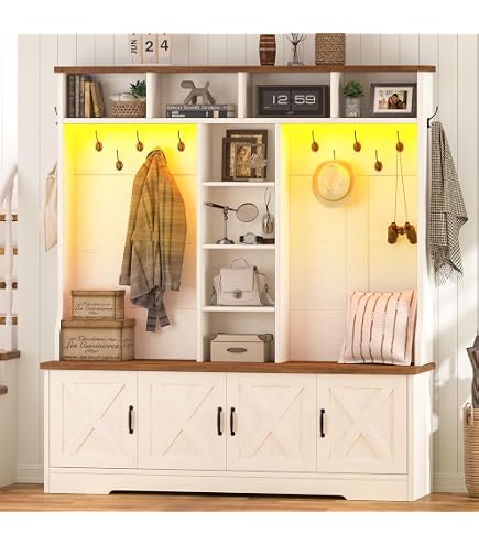 Amazon.com: Small Hall Tree with Bench and Shoe Storage, Coat Rack