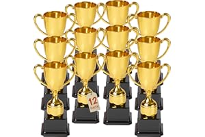 Playbees Fun Gold Plastic Trophies - 12 Pack - 7 Inch - Award Trophy Cup Set for Superstar Kids - Champion Celebrations, Sports Galore, and Victory Vibes - Desktop Toy