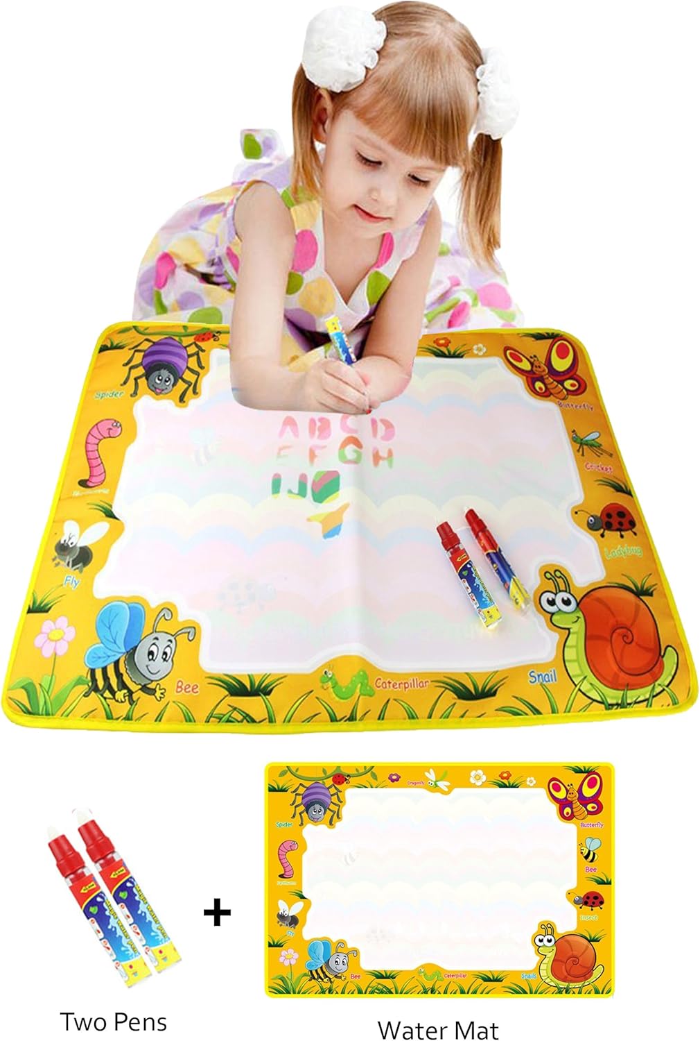 Rangebow Aqua Yellow Garden Insects Doodle Water Painting Mat Drawing Board 50 x 36cm and Two Doodle Magic Pen for 2 Years Plus Toy