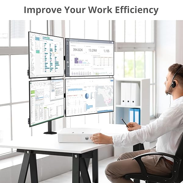 SIIG ARTICULATING ADJUSTABLE QUAD 4-MONITOR DESK MOUNT – FITS 13″ TO 27″ MONITORS – (CE-MT0S12-S1)