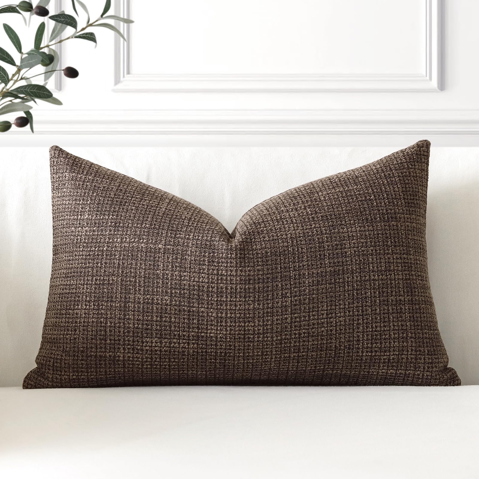 Photo 1 of OTOSTAR Linen Throw Pillow Cover Set of 1 Decorative Lumbar Pillowcases Cushion Covers 16x24 Inch for Home Decor Sofa Bedroom Car 40 x 60CM Dark Brown