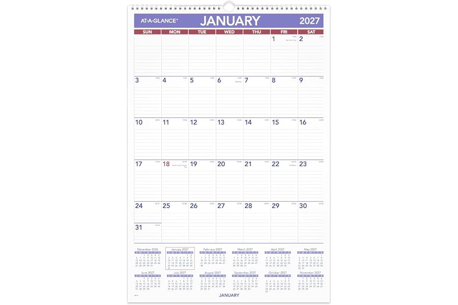 AT-A-GLANCE 2027 Wall Calendar, Monthly, 15.5" x 22.75" Planner, Ruled Daily Blocks (PM32827)