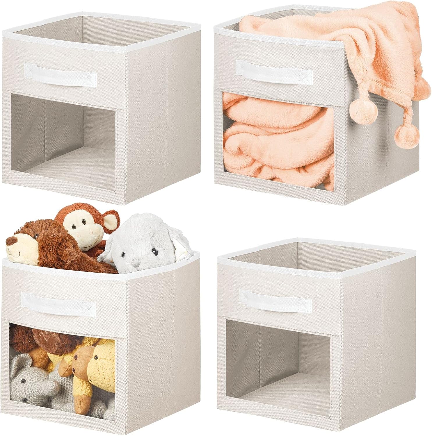 Amazon Com Mdesign Soft Fabric Closet Storage Organizer Cube With Front View Window Bin Storage For Baby Kids Room Nursery Toy Room Furniture Units 11 High Cream White 4 Pack Home