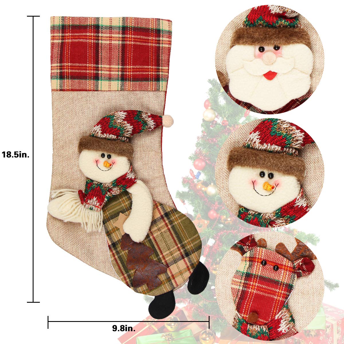 Dreampark Christmas Stockings, 3 Pack Classic Plaid Xmas Stocking 18\