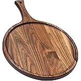 Round American Dark Walnut Wood Cutting and Serving Board with Handle - Charcuterie Wooden Board - Stylish Versatility for Your Kitchen - 15x11x0.8 in - Woodie Poppins