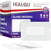 HEALQU Bordered Gauze Island Dressing - 50 Count, 2.4"x4" Sterile Individually Wrapped Gauze Pads with Water-Resistant, Non-Woven Backing - Soft and Breathable Wound Dressing for First Aid &amp; Medical