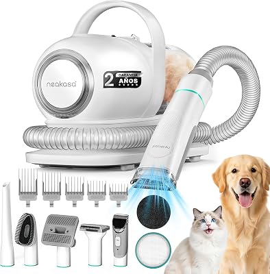 Cortapelos Perros y Gatos con aspirador pelos mascotas, 99% Succión de Pelo, Maquina cortar pelo Silenciosa, 5 herramientas de belleza - cepillos para gatos y perros
